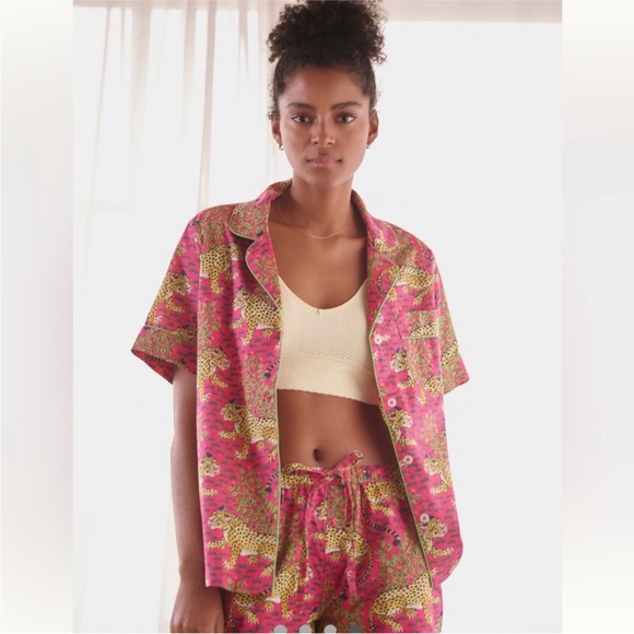 Printfresh Other - Anthropologie Printfresh Hot Pink Bagheera Tiger Short Sleeve Pajama Top M